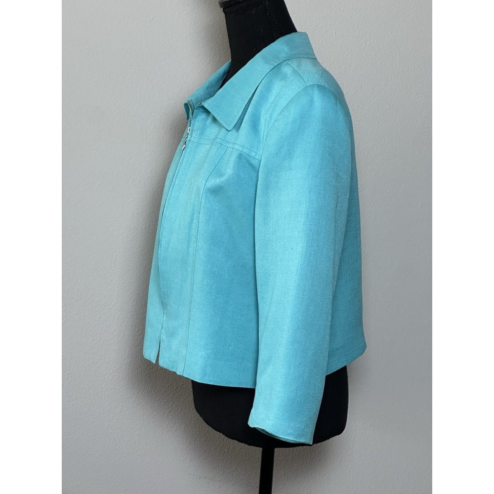 David N Petites Aqua Blue Linen Jacket Zip Up Lightweight Size (14) (See below) - Picture 4 of 16